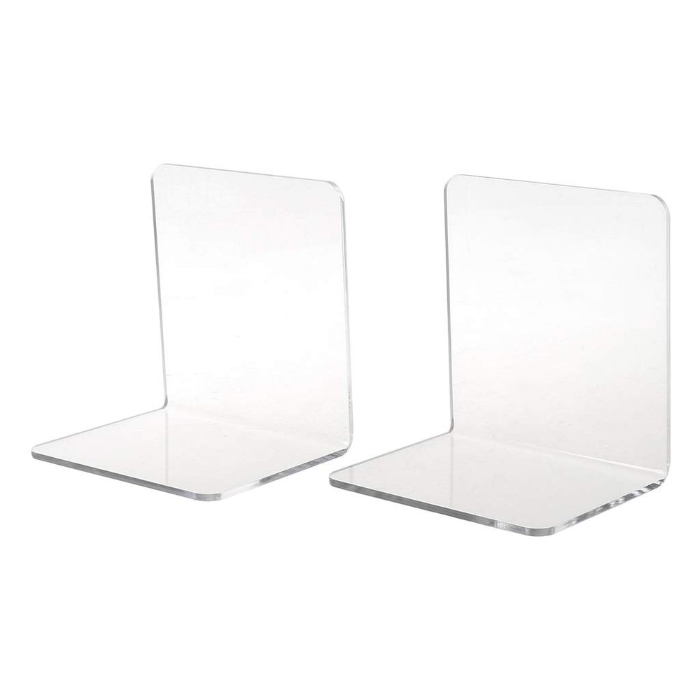HELYZQ 2Pcs Clear Acrylic Bookends L-Shaped Desk Organizer Desktop Book Holder School Stationery Office Accessories
