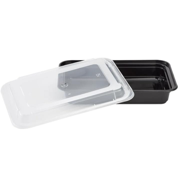 Nicole Fantini 38oz Disposable Black Meal Prep/Bento Box with Clear Dome Lids - Rectangular Plastic Meal Containers - Leak Proof and Reusable Box : Perfect For Salad, Meal Prep and Fruits : Set of 10