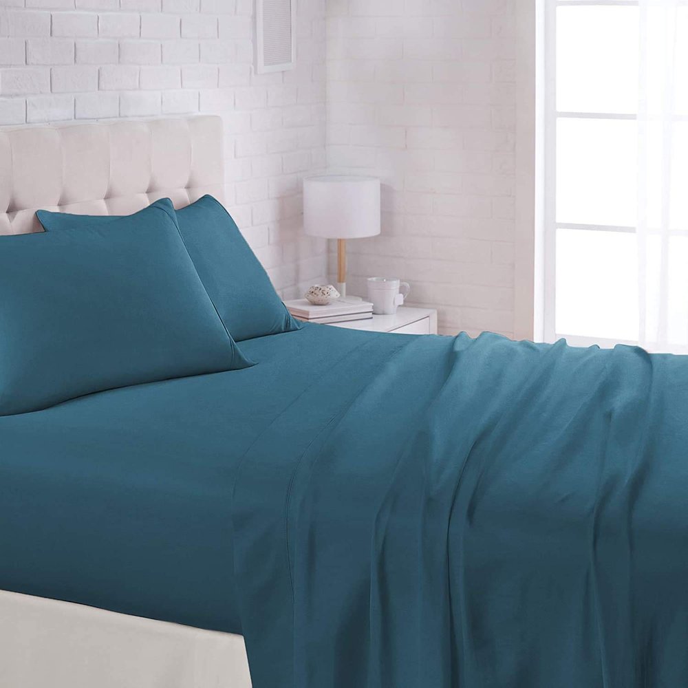 Superior World Mart- 600 Thread Count - 100% Egyptian Cotton -4 Piece Bed Sheet Set, Solid Fits 16" Deep Pocket Mattress Bed Sheet Set (Queen, Teal)