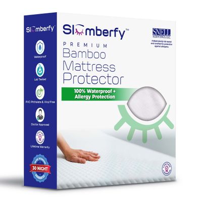 Waterproof Mattress Protector by Slumberfy | Hypoallergenic Viscose Made from Bamboo Mattress Protector | Natural + Breathable Jacquard Fabric | Queen Mattress Cover  60x80