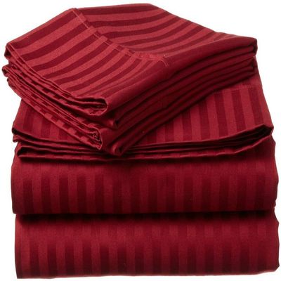 4pcs Victorian Style Burgundy Red Microfiber Sheets King Size | 1800 Thread Count Soft Comfortable Woven Damask Stripe Solid Color Luxury Bedding Set, Wrinkle Stain Resistant Deep Pocket Fitted Sheet