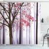 Ambesonne Autumn Shower Curtain, Picture of a Lonely Tree Leaves on an Abstract Woodland Background Print, Cloth Fabric Bathroom Decor Set with Hooks, 69" W x 84" L, Lilac Pink view 1