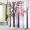 Ambesonne Autumn Shower Curtain, Picture of a Lonely Tree Leaves on an Abstract Woodland Background Print, Cloth Fabric Bathroom Decor Set with Hooks, 69" W x 84" L, Lilac Pink view 4