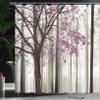 Ambesonne Autumn Shower Curtain, Picture of a Lonely Tree Leaves on an Abstract Woodland Background Print, Cloth Fabric Bathroom Decor Set with Hooks, 69" W x 84" L, Pale Fuchsia view 3