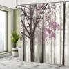 Ambesonne Autumn Shower Curtain, Picture of a Lonely Tree Leaves on an Abstract Woodland Background Print, Cloth Fabric Bathroom Decor Set with Hooks, 69" W x 84" L, Pale Fuchsia view 4