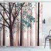 Ambesonne Autumn Shower Curtain, Picture of a Lonely Tree Leaves on an Abstract Woodland Background Print, Cloth Fabric Bathroom Decor Set with Hooks, 69" W x 70" L, Blue Cadet view 1