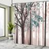 Ambesonne Autumn Shower Curtain, Picture of a Lonely Tree Leaves on an Abstract Woodland Background Print, Cloth Fabric Bathroom Decor Set with Hooks, 69" W x 70" L, Blue Cadet view 4