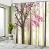 Ambesonne Autumn Shower Curtain, Picture of a Lonely Tree Leaves on an Abstract Woodland Background Print, Cloth Fabric Bathroom Decor Set with Hooks, 69" W x 84" L, Soft Green view 4