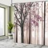 Ambesonne Autumn Shower Curtain, Picture of a Lonely Tree Leaves on an Abstract Woodland Background Print, Cloth Fabric Bathroom Decor Set with Hooks, 69" W x 84" L, Mauve Taupe view 4