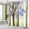 Ambesonne Autumn Shower Curtain, Picture of a Lonely Tree Leaves on an Abstract Woodland Background Print, Cloth Fabric Bathroom Decor Set with Hooks, 69" W x 84" L, Night Violet view 4