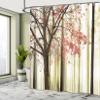 Ambesonne Autumn Shower Curtain, Picture of a Lonely Tree Leaves on an Abstract Woodland Background Print, Cloth Fabric Bathroom Decor Set with Hooks, 69" W x 84" L, Coral Cream view 4