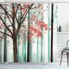 Ambesonne Autumn Shower Curtain, Picture of a Lonely Tree Leaves on an Abstract Woodland Background Print, Cloth Fabric Bathroom Decor Set with Hooks, 69" W x 84" L, Salmon Turquoise view 1