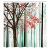 Ambesonne Autumn Shower Curtain, Picture of a Lonely Tree Leaves on an Abstract Woodland Background Print, Cloth Fabric Bathroom Decor Set with Hooks, 69" W x 84" L, Salmon Turquoise view 2