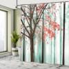 Ambesonne Autumn Shower Curtain, Picture of a Lonely Tree Leaves on an Abstract Woodland Background Print, Cloth Fabric Bathroom Decor Set with Hooks, 69" W x 84" L, Salmon Turquoise view 4