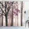 Ambesonne Autumn Shower Curtain, Picture of a Lonely Tree Leaves on an Abstract Woodland Background Print, Cloth Fabric Bathroom Decor Set with Hooks, 69" W x 75" L, Mauve Taupe view 1
