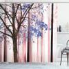 Ambesonne Autumn Shower Curtain, Picture of a Lonely Tree Leaves on an Abstract Woodland Background Print, Cloth Fabric Bathroom Decor Set with Hooks, 69" W x 84" L, Ceil Blue view 1