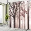 Ambesonne Autumn Shower Curtain, Picture of a Lonely Tree Leaves on an Abstract Woodland Background Print, Cloth Fabric Bathroom Decor Set with Hooks, 69" W x 84" L, Dried Rose view 4