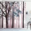 Ambesonne Autumn Shower Curtain, Rustic Fall Country Themed Tree Leaves on an Abstract Woodland Background Print, Cloth Fabric Set with 12 Hooks for Farm House Bathroom Decor, 69" W x 84" L, Grey Pink view 1