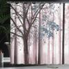 Ambesonne Autumn Shower Curtain, Rustic Fall Country Themed Tree Leaves on an Abstract Woodland Background Print, Cloth Fabric Set with 12 Hooks for Farm House Bathroom Decor, 69" W x 84" L, Grey Pink view 3