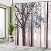 Ambesonne Autumn Shower Curtain, Rustic Fall Country Themed Tree Leaves on an Abstract Woodland Background Print, Cloth Fabric Set with 12 Hooks for Farm House Bathroom Decor, 69" W x 84" L, Grey Pink view 4