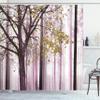 Ambesonne Autumn Shower Curtain, Picture of a Lonely Tree Leaves on an Abstract Woodland Background Print, Cloth Fabric Bathroom Decor Set with Hooks, 69" W x 84" L, Sand Brown view 1