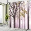 Ambesonne Autumn Shower Curtain, Picture of a Lonely Tree Leaves on an Abstract Woodland Background Print, Cloth Fabric Bathroom Decor Set with Hooks, 69" W x 84" L, Sand Brown view 4