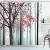 Ambesonne Autumn Shower Curtain, Picture of a Lonely Tree Leaves on an Abstract Woodland Background Print, Cloth Fabric Bathroom Decor Set with Hooks, 69" W x 84" L, Pastel Pink view 1