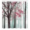 Ambesonne Autumn Shower Curtain, Picture of a Lonely Tree Leaves on an Abstract Woodland Background Print, Cloth Fabric Bathroom Decor Set with Hooks, 69" W x 84" L, Pastel Pink view 2