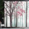 Ambesonne Autumn Shower Curtain, Picture of a Lonely Tree Leaves on an Abstract Woodland Background Print, Cloth Fabric Bathroom Decor Set with Hooks, 69" W x 84" L, Pastel Pink view 3