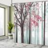 Ambesonne Autumn Shower Curtain, Picture of a Lonely Tree Leaves on an Abstract Woodland Background Print, Cloth Fabric Bathroom Decor Set with Hooks, 69" W x 84" L, Pastel Pink view 4