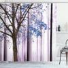 Ambesonne Autumn Shower Curtain, Picture of a Lonely Tree Leaves on an Abstract Woodland Background Print, Cloth Fabric Bathroom Decor Set with Hooks, 69" W x 84" L, Lavender Blue view 1