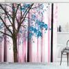 Ambesonne Autumn Shower Curtain, Picture of a Lonely Tree Leaves on an Abstract Woodland Background Print, Cloth Fabric Bathroom Decor Set with Hooks, 69" W x 84" L, Baby Pink view 1