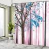 Ambesonne Autumn Shower Curtain, Picture of a Lonely Tree Leaves on an Abstract Woodland Background Print, Cloth Fabric Bathroom Decor Set with Hooks, 69" W x 84" L, Baby Pink view 4