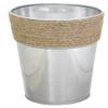 (2) Metal Bucket Vases Planter with Rope Jute Accent Rim, 5.5 in Rim x 5.5" Tall Aluminum organizing Live and Artificial Plants Dcor - Steelpangal view 1
