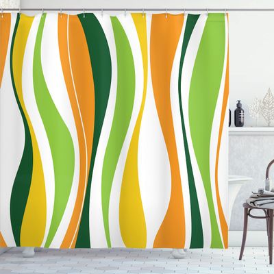 Ambesonne Vintage Shower Curtain, Retro Vibrant Stripes Funky Lines Design Patterns Abstract Print, Cloth Fabric Bathroom Decor Set with Hooks, 69" W x 75" L, Apple Green