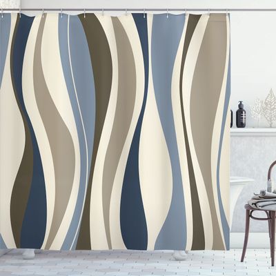 Ambesonne Vintage Shower Curtain, Retro Vibrant Stripes Funky Lines Design Patterns Abstract Print, Cloth Fabric Bathroom Decor Set with Hooks, 69" W x 75" L, Dust Grey