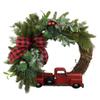 Artisan 23x23x4 Grapevine Christmas Wreath with Mixed Greenery, Buffalo Red/Black Bow, Red Metal Truck, Natural Christmas Wreath view 1