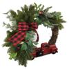 Artisan 23x23x4 Grapevine Christmas Wreath with Mixed Greenery, Buffalo Red/Black Bow, Red Metal Truck, Natural Christmas Wreath view 2