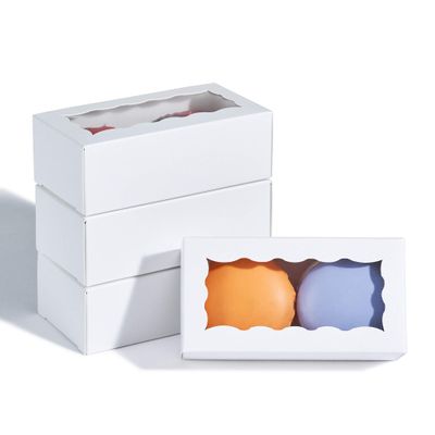 JCXPACK 12PCS 4.17 x 2.16 x 1.37 Inches Premium White Macaron Boxes for 2, Macaron Containers, Macaron Packaging for Wedding, Party, Thank You Favors