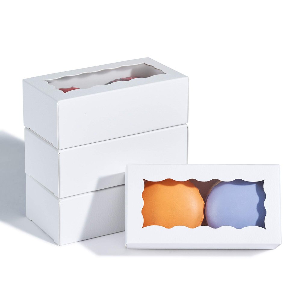 JCXPACK 12PCS 4.17 x 2.16 x 1.37 Inches Premium White Macaron Boxes for 2, Macaron Containers, Macaron Packaging for Wedding, Party, Thank You Favors