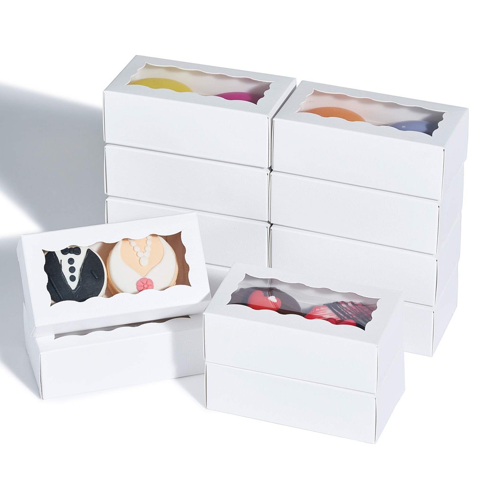 JCXPACK 50PCS 4.17 x 2.16 x 1.37 Inches White Macaron Gift Boxes for 2, Chocolate Covered Ores Boxes, Macaron Packaging for Wedding, Party, Thank You Favors