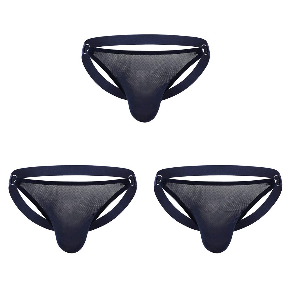 Andongnywell 3 Pack Mens Micro Mesh Briefs Comfortable Bulge Pouch Underwear Lingerie Underpants Knickers (Navy Blue,Small)