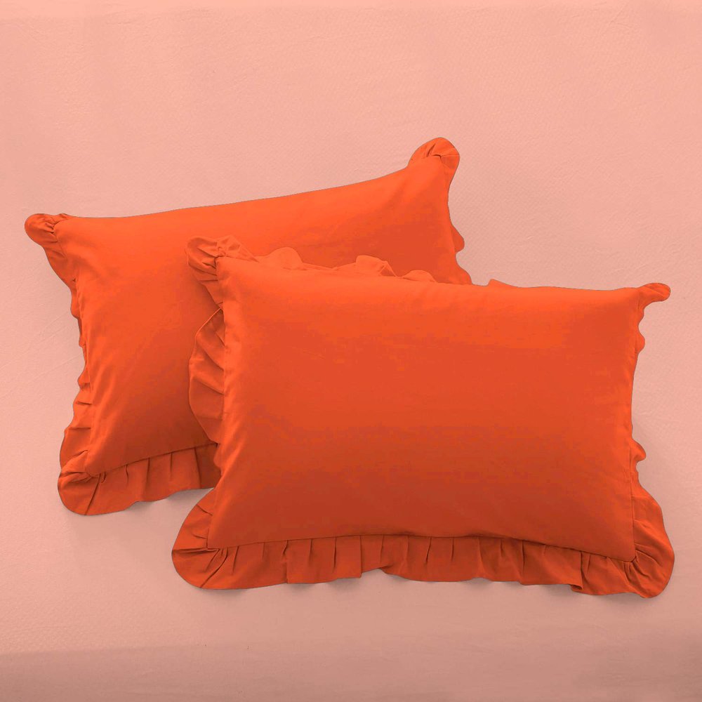Ruffle Oversized King Pillow Shams Set of 2 Orange Pillow Shams Oversized King 20X40 100% Egyptian Cotton 800 Thread Count Bedding Decorative Ruffle Pillow Shams Set