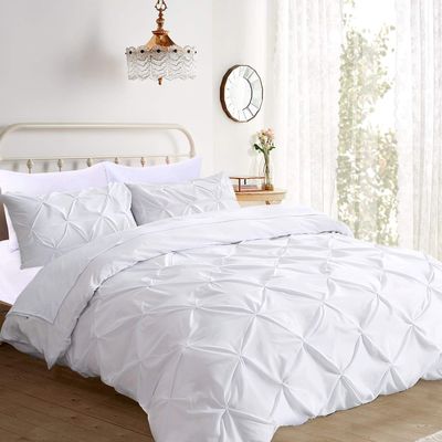 Premium Quality 3-Pc Pinch Pleated Duvet Cover Set with Zipper Closure & Corner Ties,Solid 1000-TC Ultra Soft Pillow Shams 100% Egyptian Cotton (Over Size Super King (120'' x 98''), Pin-Tuck White)