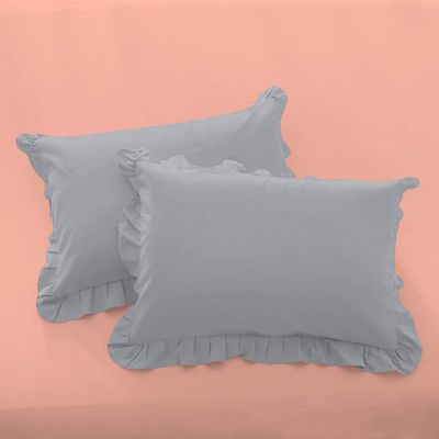 Ruffle Oversized King Pillow Shams Set of 2 Silver Pillow Shams Oversized King 20X40 100% Egyptian Cotton 800 Thread Count Bedding Decorative Ruffle Pillow Shams Set