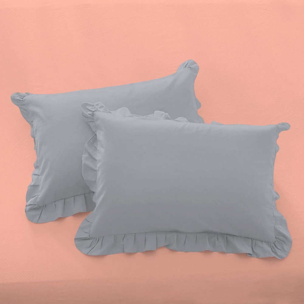 Ruffle Oversized King Pillow Shams Set of 2 Silver Pillow Shams Oversized King 20X40 100% Egyptian Cotton 800 Thread Count Bedding Decorative Ruffle Pillow Shams Set