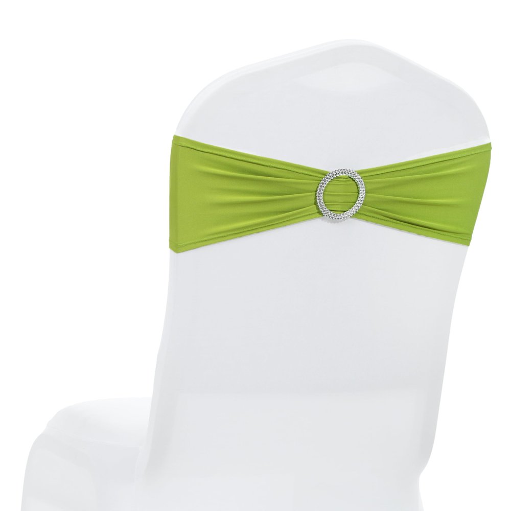 MDS Pack of 10 Spandex Chair Sashes with Slider Buckle for Wedding & Event Decor, Reusable Stretch Chair Bows Bands for Banquet Chair Cover, Reception, Baby Shower, Birthday Party - Apple Green