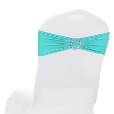 MDS Pack of 75 Spandex Chair Sashes Bow Premium Stretch Chair Cover Band with Buckle Slider Universal fits Elastic Dining Chair Ties for Wedding Party Banquet Events Decoration - Aqua Blue