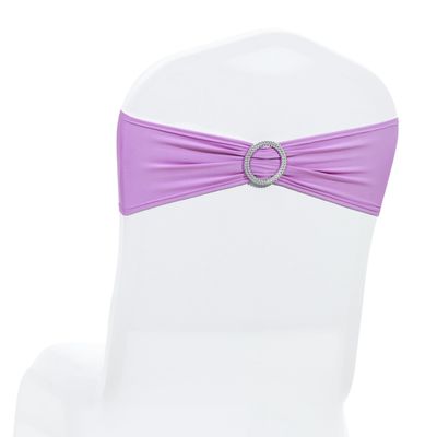 MDS Pack of 75 Spandex Chair Sashes Bow Premium Stretch Chair Cover Band with Buckle Slider Universal fits Elastic Dining Chair Ties for Wedding Party Banquet Events Decoration - Light Purple