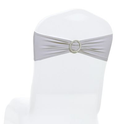 MDS Pack of 150 Spandex Chair Sashes Bow Universal fits Elastic Stretch Chair Bands Ties with Buckle for Wedding Party Banquet Events Decoration Spandex Slider Sashes Bow - Light Silver